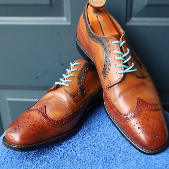 Allen Edmonds 10.5-D Leiden Burnished Walnut Wingtip Derby Mens Dress Shoes - Picture 1 of 14
